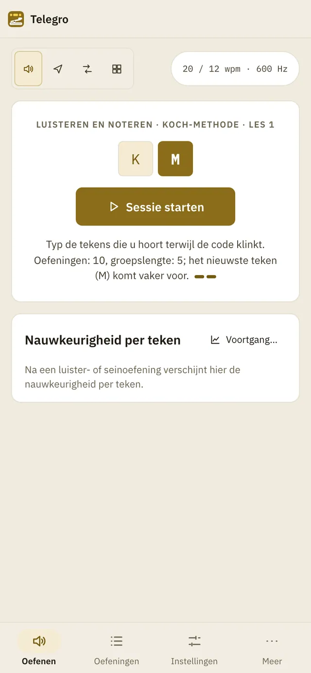 Schermafbeelding van Telegro: werkruimte met voorbeeldinhoud