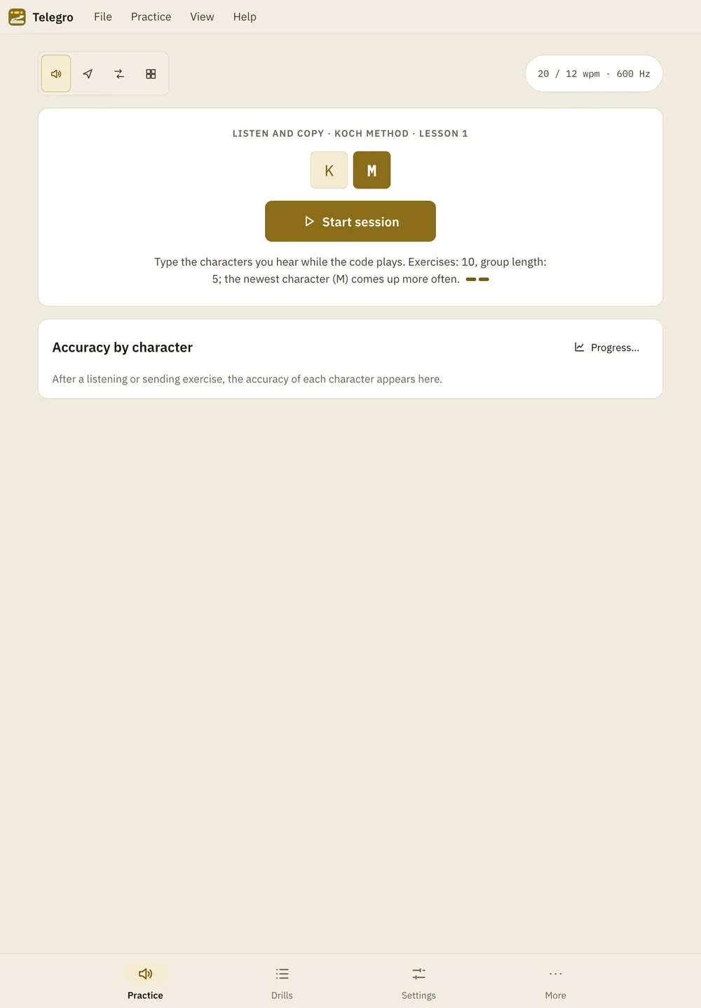 Telegro screenshot: workspace with sample content