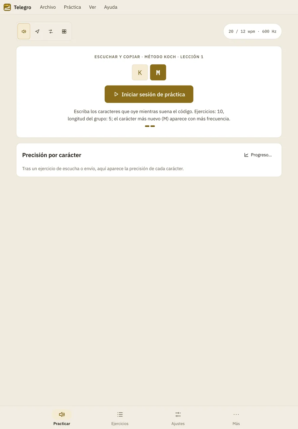 Captura de pantalla de Telegro: área de trabajo con contenido de ejemplo