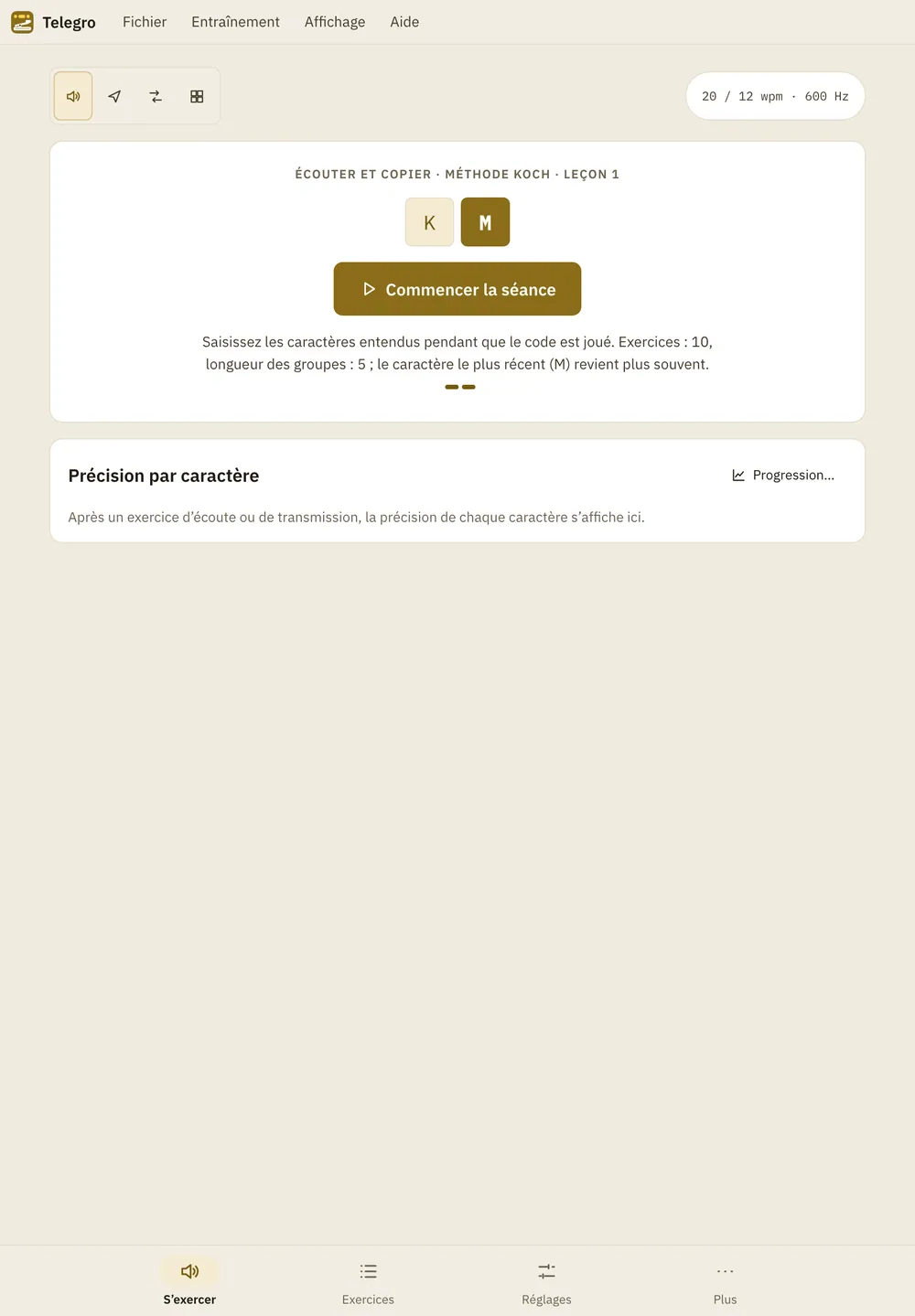 Capture d'écran de Telegro : espace de travail avec un contenu d'exemple