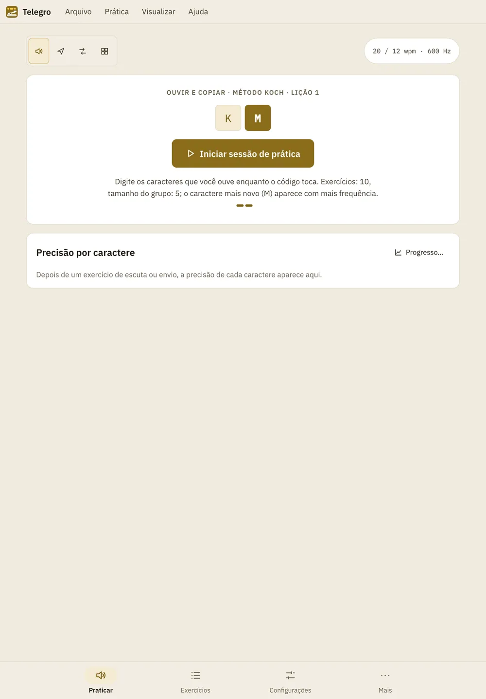 Captura de tela do Telegro: área de trabalho com conteúdo de exemplo