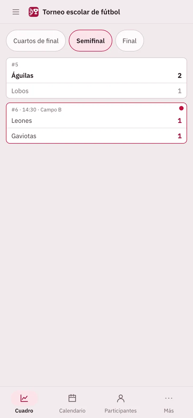 Captura de pantalla de Turnira: área de trabajo con contenido de ejemplo
