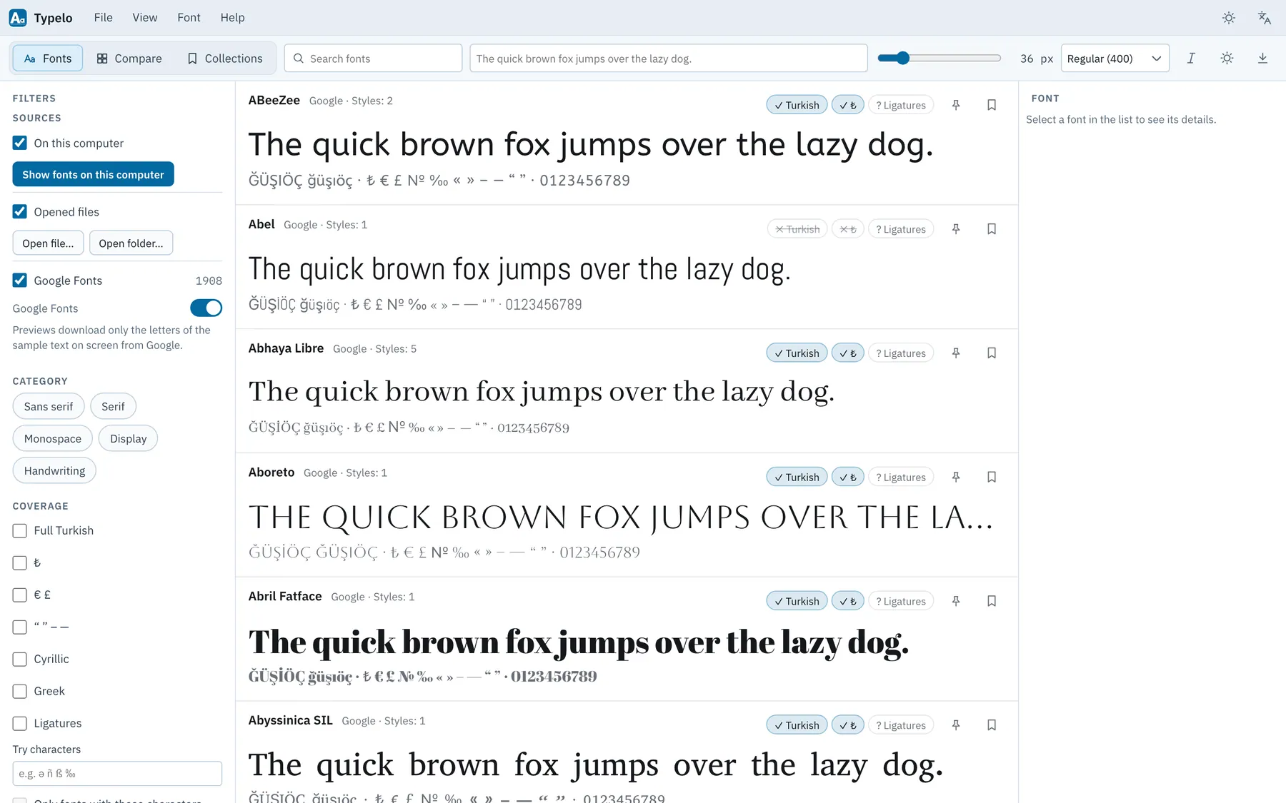 Typelo screenshot: workspace with sample content