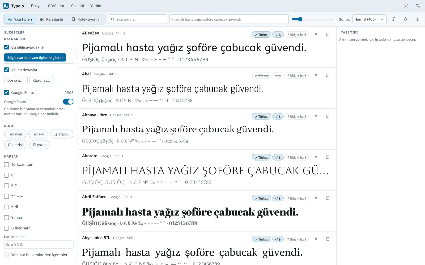 Typelo ekran görüntüsü: örnek içerikle çalışma alanı