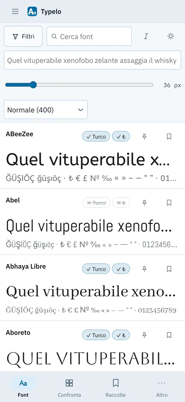Screenshot di Typelo: area di lavoro con contenuto di esempio