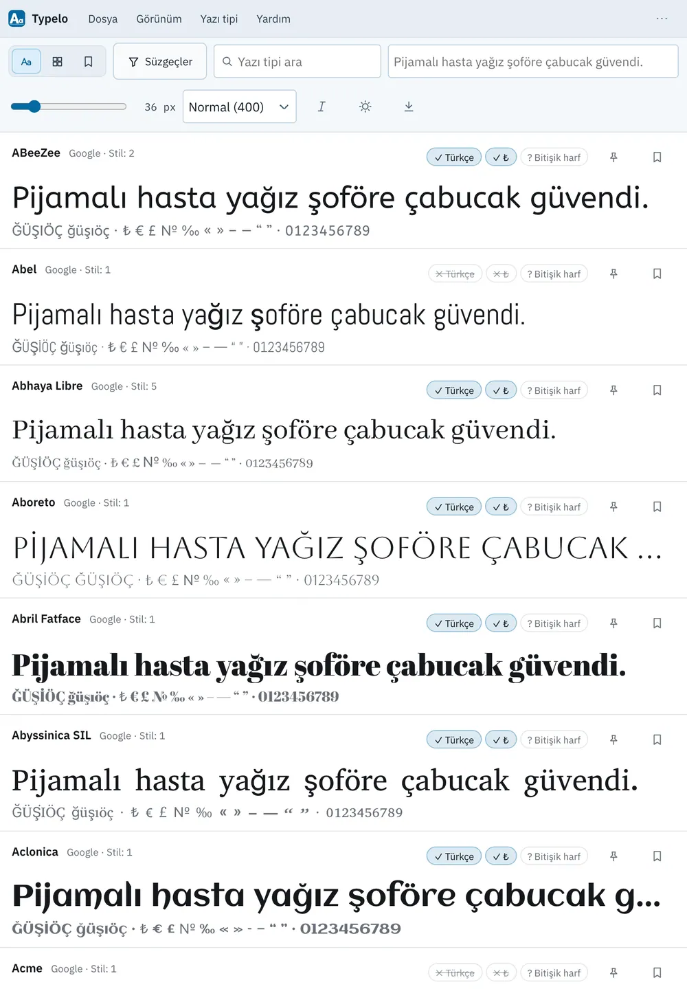 Typelo ekran görüntüsü: örnek içerikle çalışma alanı