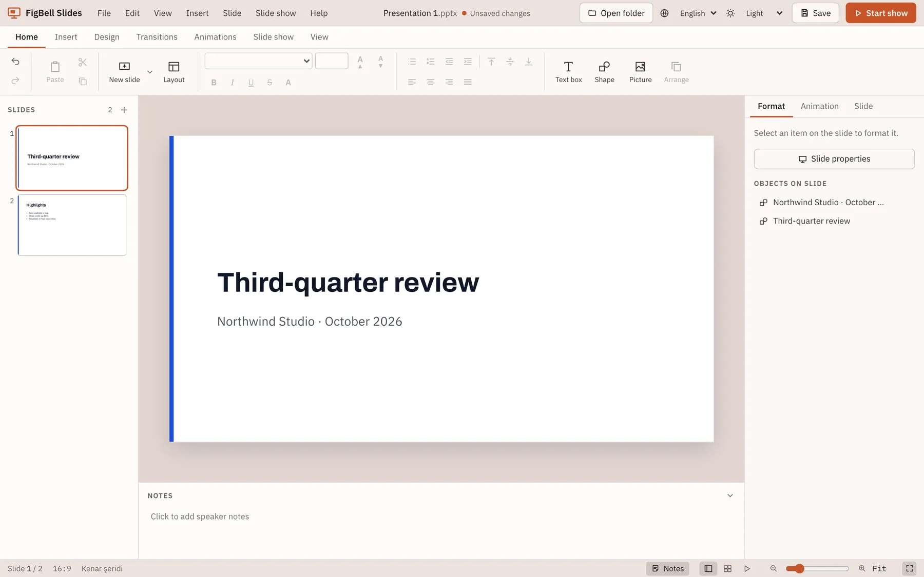 Vistelo screenshot: workspace with sample content
